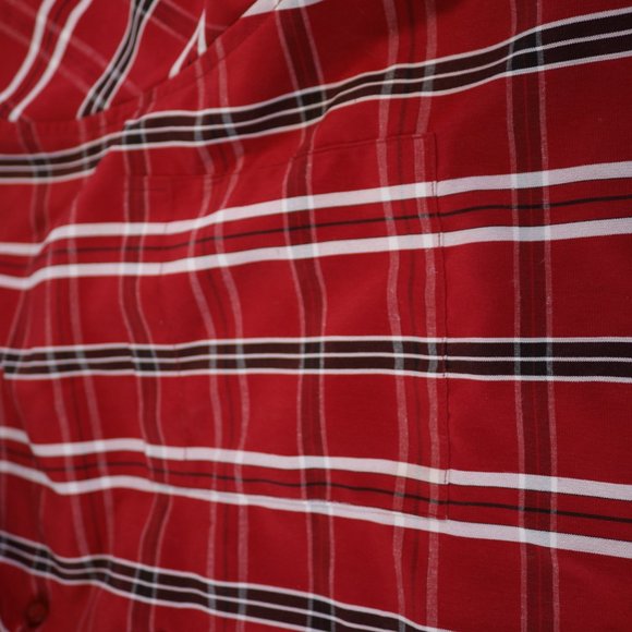 Mens Red Retreat Short Sleeved Plaid Striped Button Front Shirt Size M Medium - Picture 7 of 10